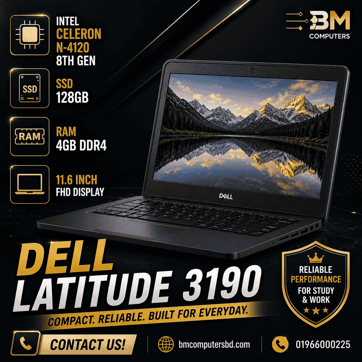 DELL-Latitude-3190-3 DELL Latitude 3190 | Intel Celeron N-4120 - 8th Gen | 128GB SSD | 4GB RAM | 11.6 inch FHD Display - Image 1
